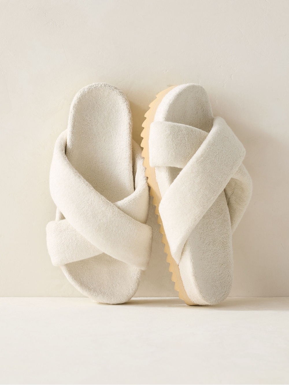 Plush Crisscross Slide Mules in Cream
